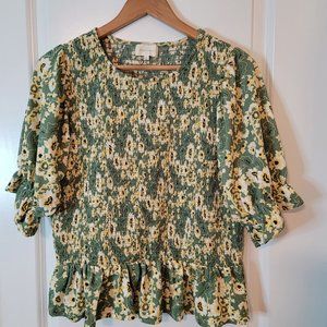 Melloday Top For Women green floral 3/4 sleeves size Large new without tags